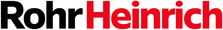 Firmenlogo von RohrHeinrich in Blau mit kleinem Rohrbogen vor hellem Hintergrund